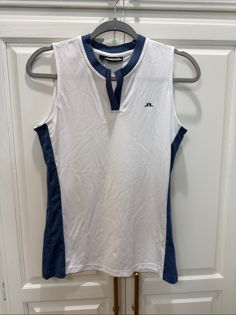 J.Lindeberg White and Navy Sleeveless Golf Polo Tank